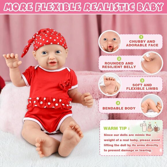 🆕14Inch Full Realistic Silicone Reborn Baby Dolls Girl with Feeding Accessories - Picture 5 of 5